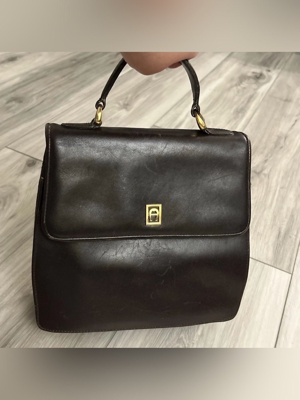 Vintage Etienne Aigner Leather Handbag Brown Top Handle RARE Jackie O Style